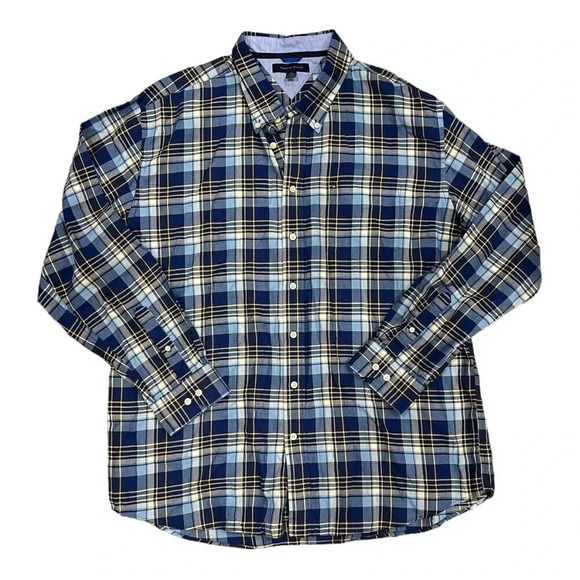 Tommy Hilfiger Blue Plaid Cotton Button Down XXL - Picture 1 of 4